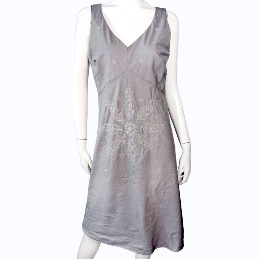 J. Crew Sleeveless Midi Dress Sz 6 Vtg Y2K Cotton Floral Embroidered Boho Beach - Picture 3 of 13